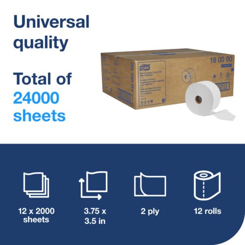 160090-e-com-2-contents-na Tork OptiCore® T10 Toilet Paper Roll - White 2-Ply 12x2000 Sheets
